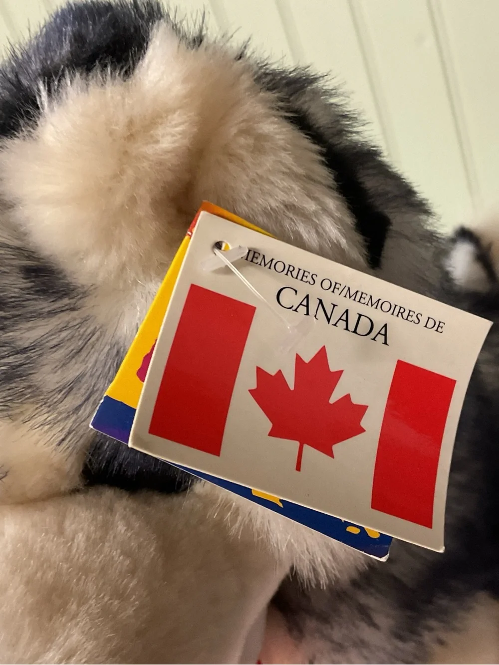 Plush Husky Dog Toy — Gray & Cream with Pink Tongue